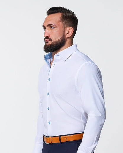"The Briggs" Solid White with Light Blue Accents - Classic Fit