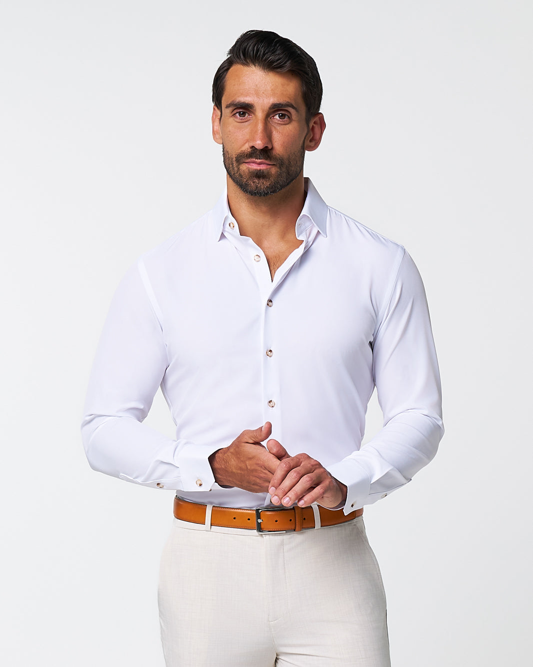 "The Leonardo" Solid White With Tortoise Shell Buttons