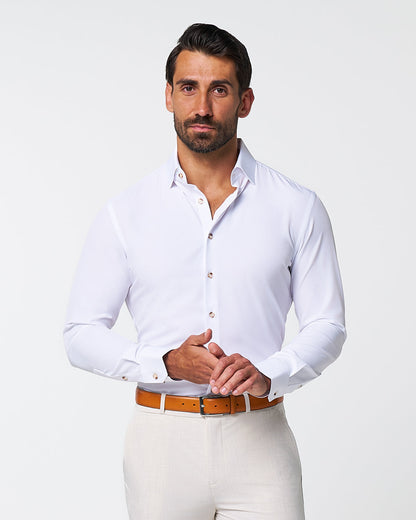 "The Leonardo" Solid White With Tortoise Shell Buttons