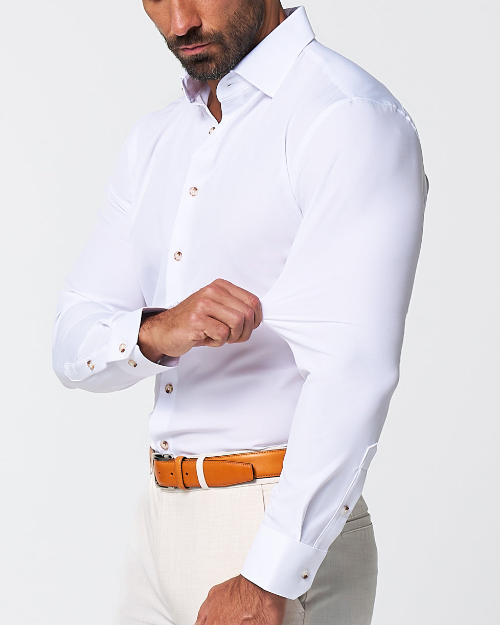 "The Leonardo" Solid White With Tortoise Shell Buttons - Classic Fit
