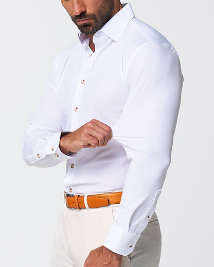 "The Leonardo" Solid White With Tortoise Shell Buttons - Classic Fit