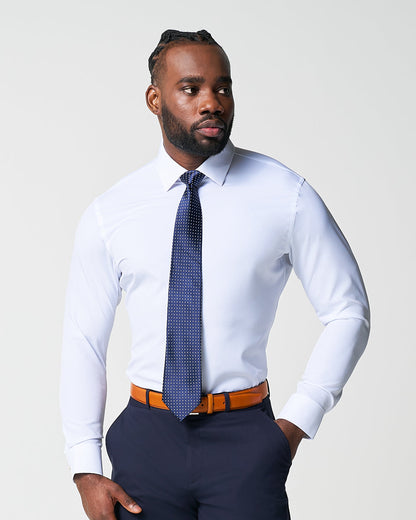 "The Leonardo" Solid White With Tortoise Shell Buttons - Classic Fit