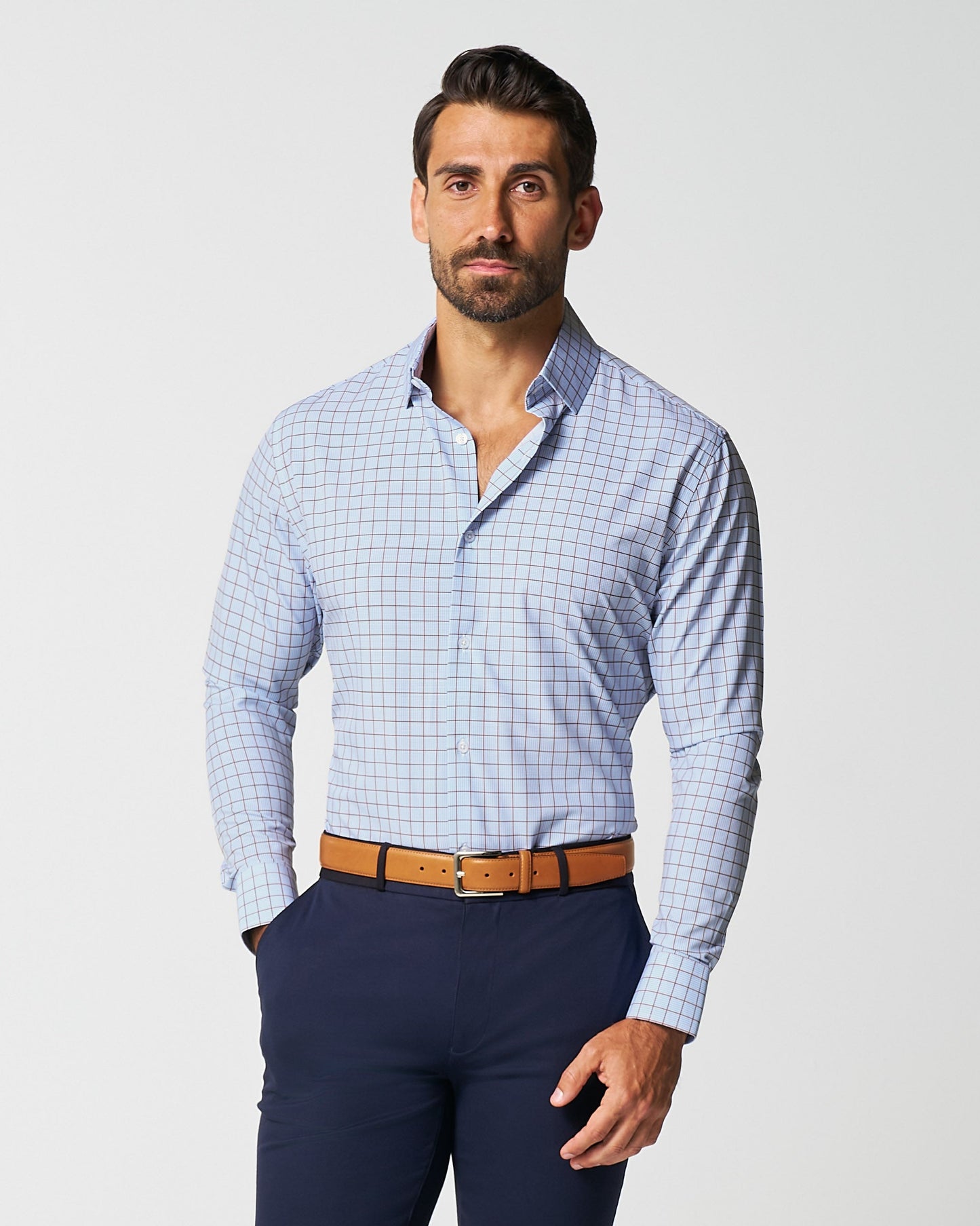 "The Marcus" Brown, White, & Light Blue Windowpane