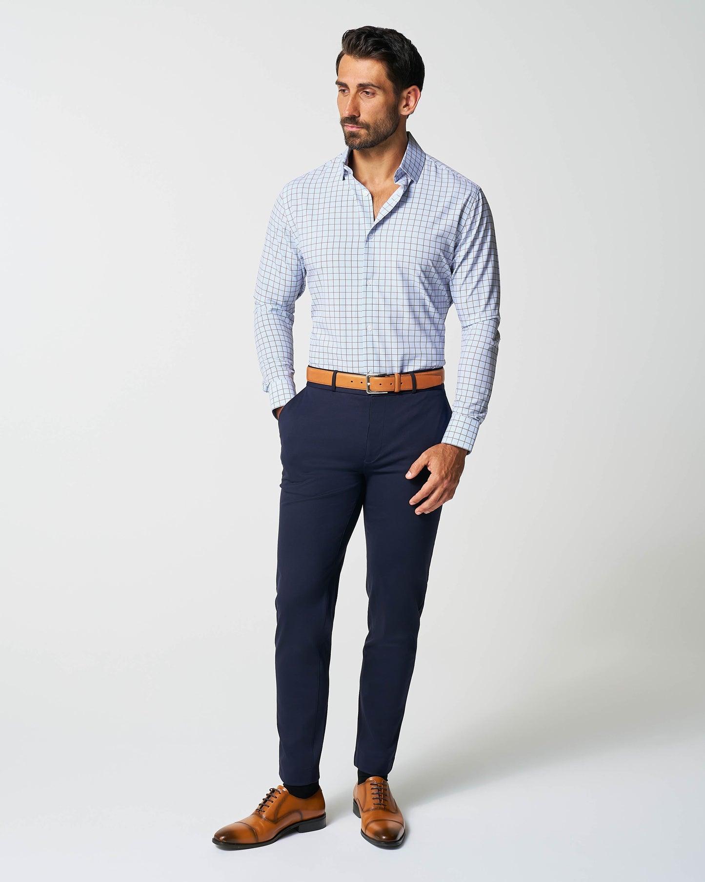 "The Marcus" Brown, White, & Light Blue Windowpane