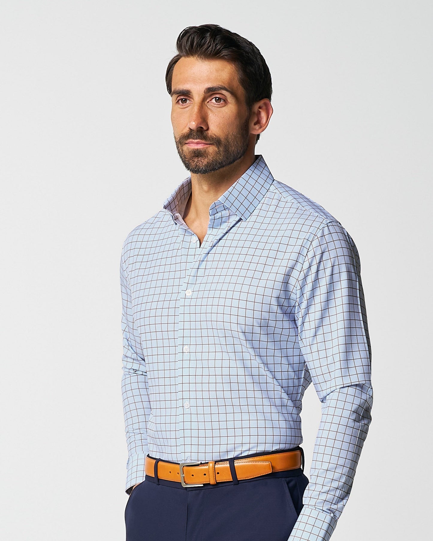 "The Marcus" Brown, White, & Light Blue Windowpane