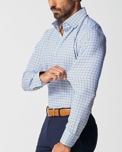 "The Marcus" Brown, White, & Light Blue Windowpane