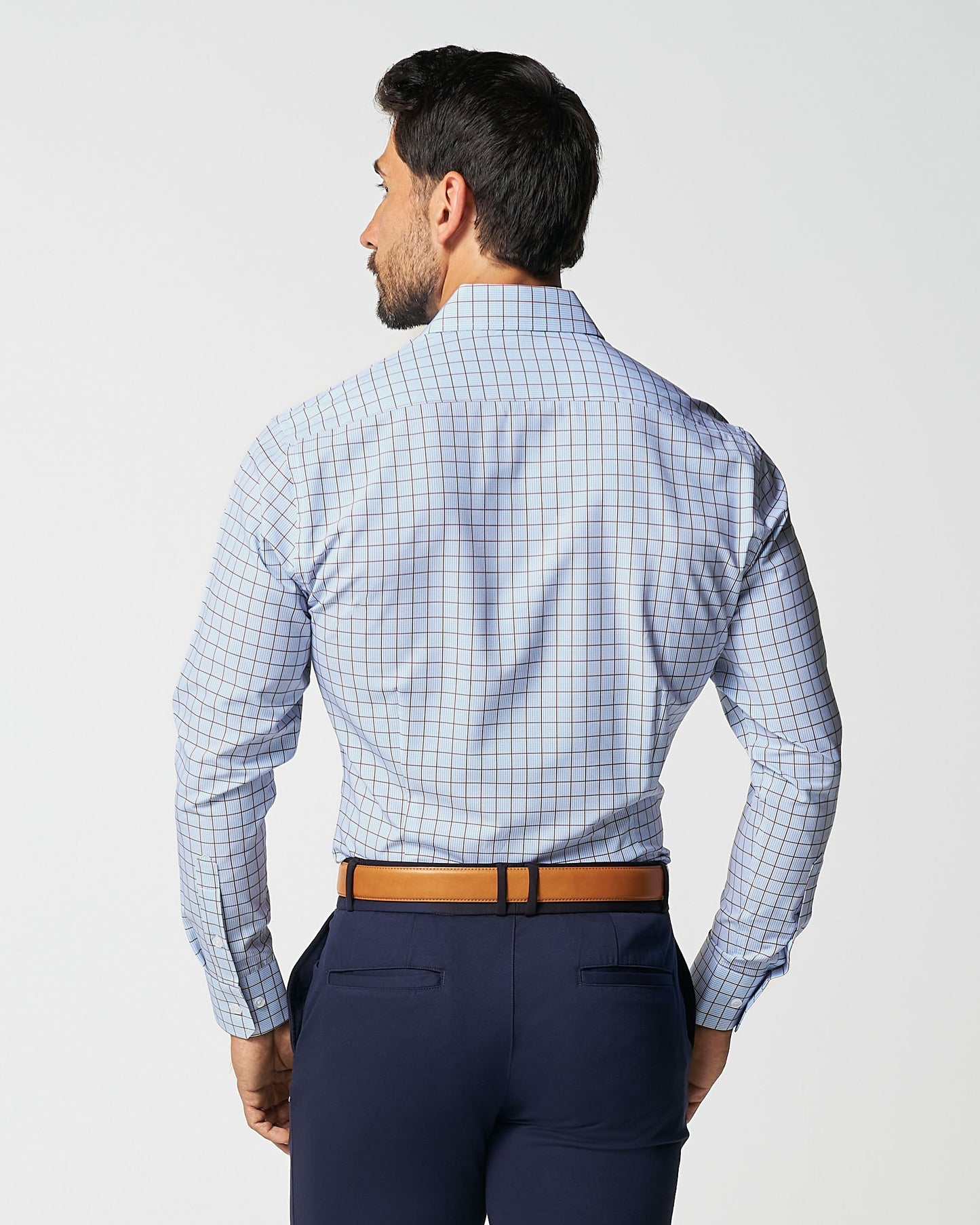 "The Marcus" Brown, White, & Light Blue Windowpane