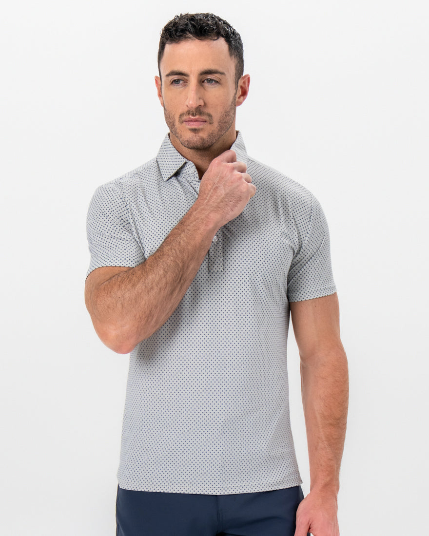 "The Frost" White with Navy Square Print