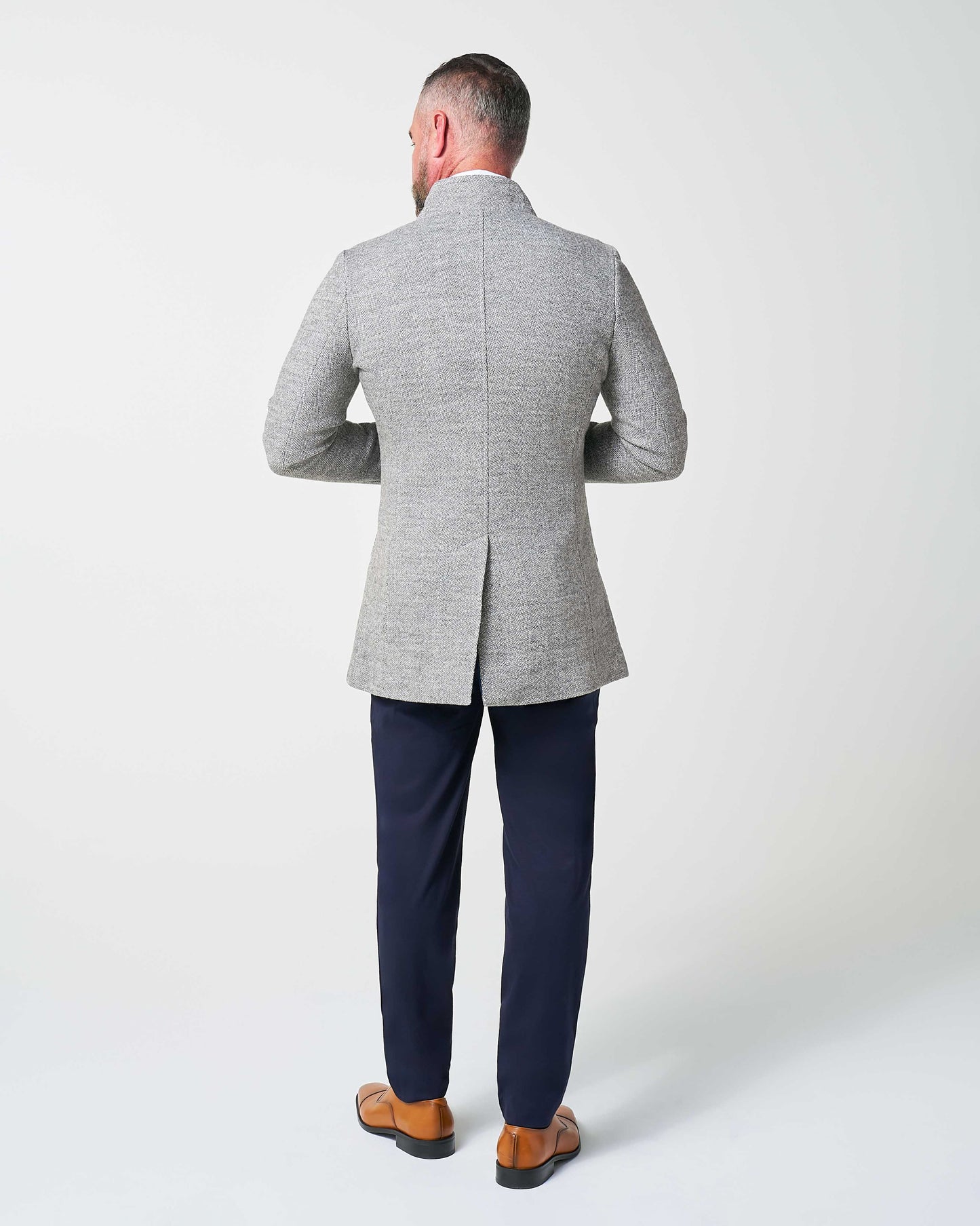 Open Button Overcoat - Grey Herringbone