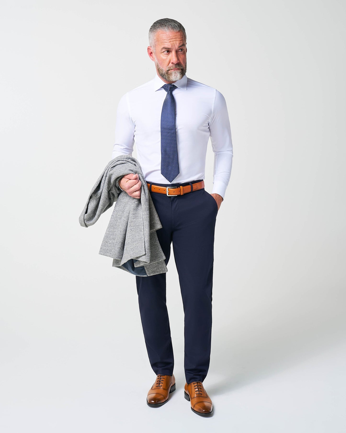 Open Button Overcoat - Grey Herringbone