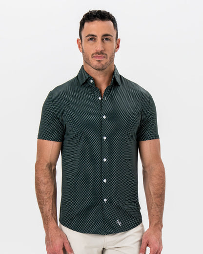 "The Palm" Green with White Mini Dot Print