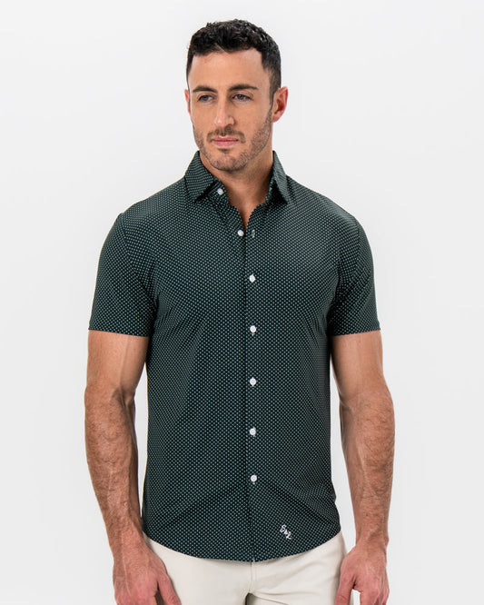 "The Palm" Green with White Mini Dot Print