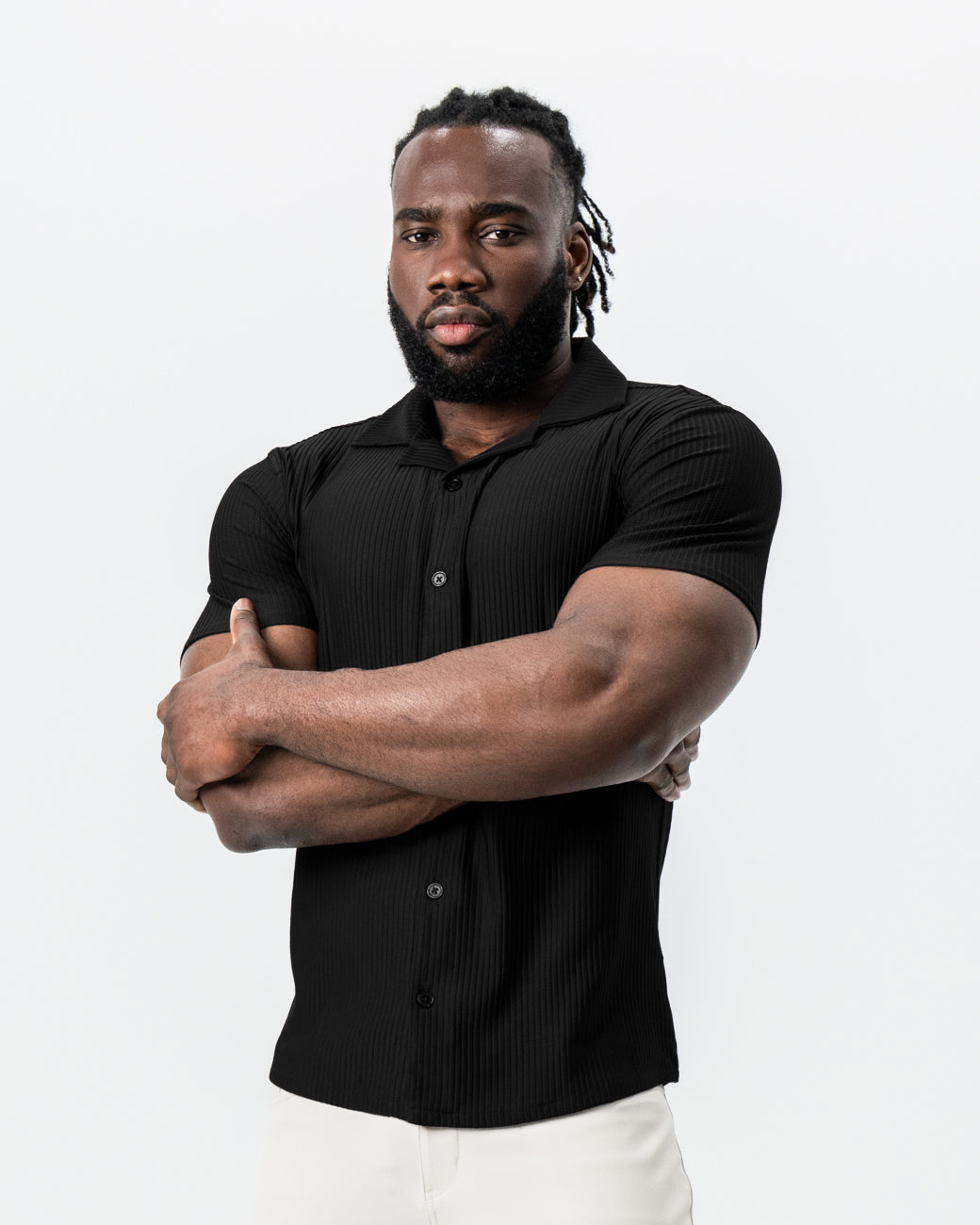 Seersucker Short Sleeve Button Down - Black