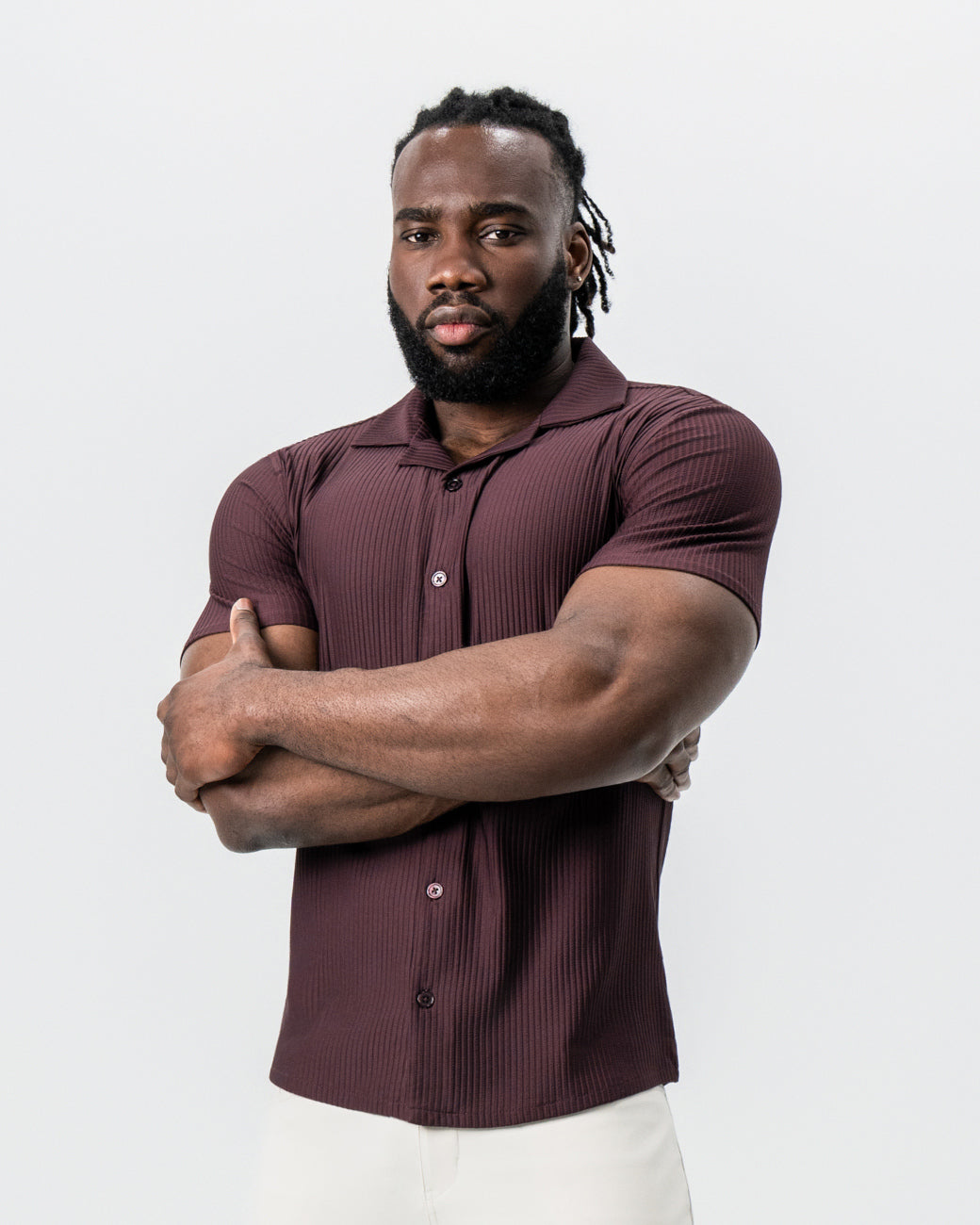 Seersucker Short Sleeve Button Down - Plum