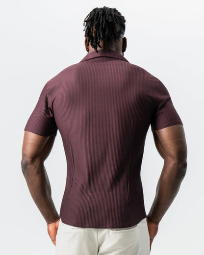 Seersucker Short Sleeve Button Down - Plum