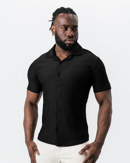 Seersucker Short Sleeve Button Down - Black