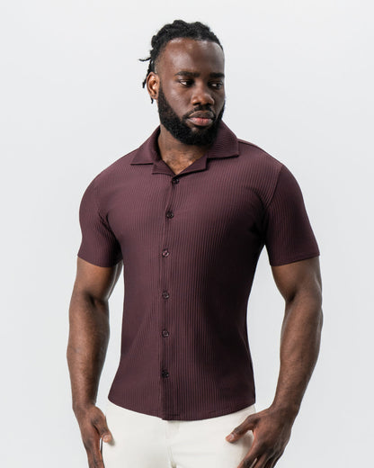 Seersucker Short Sleeve Button Down - Plum