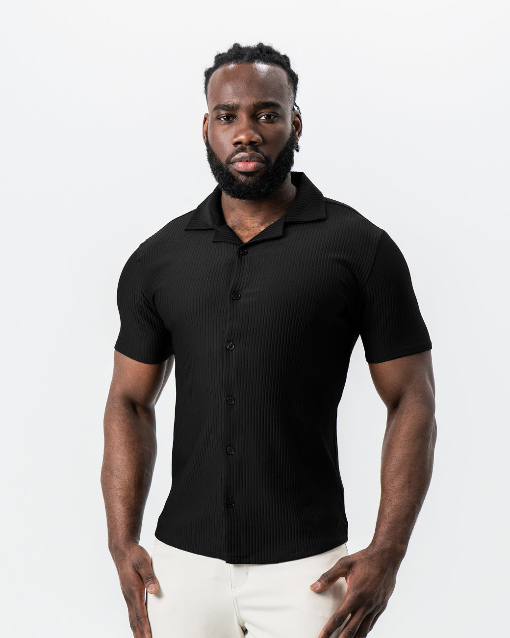Seersucker Short Sleeve Button Down - Black