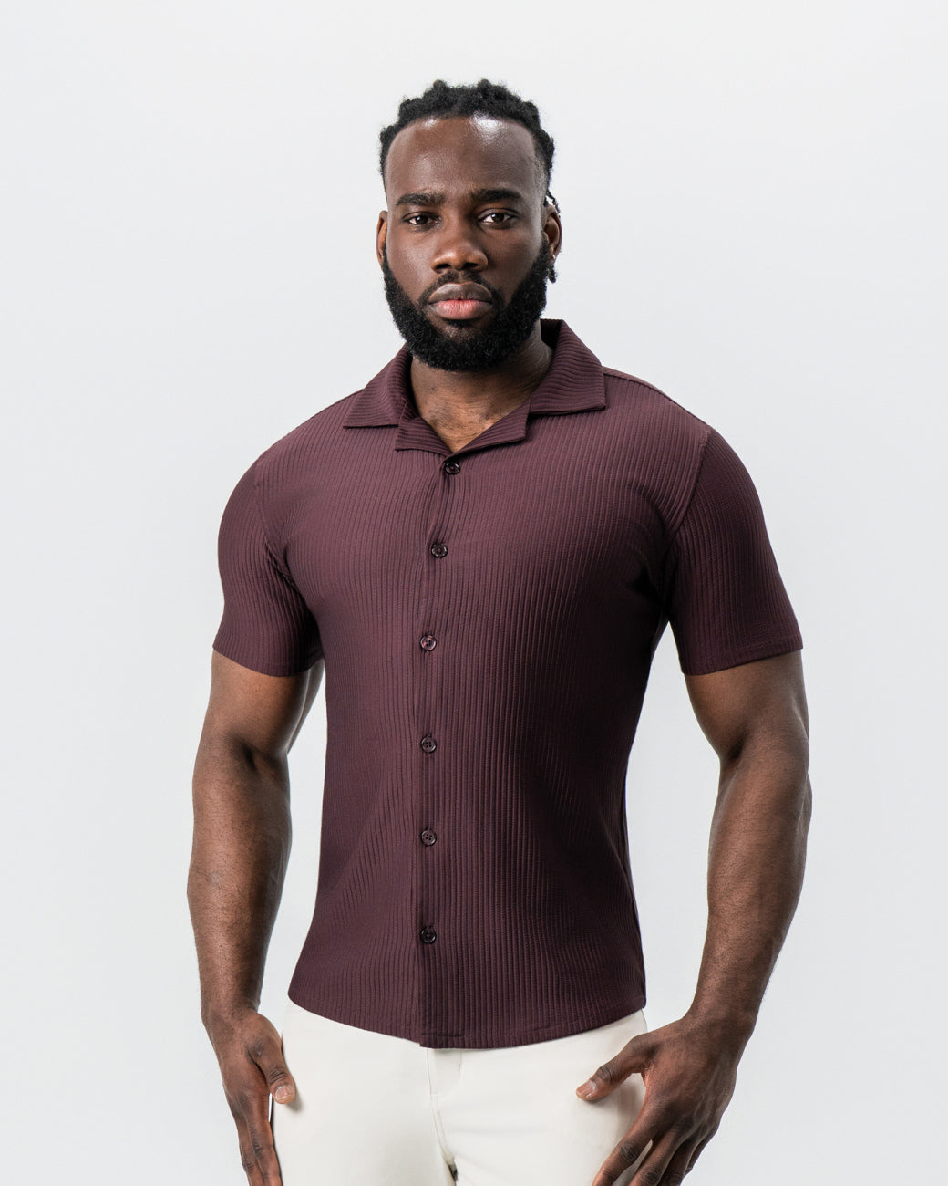 Seersucker Short Sleeve Button Down - Plum