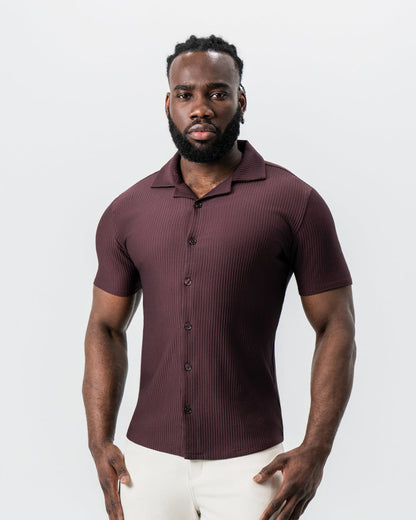 Seersucker Short Sleeve Button Down - Plum