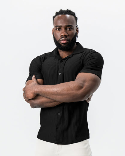 Seersucker Short Sleeve Button Down - Black