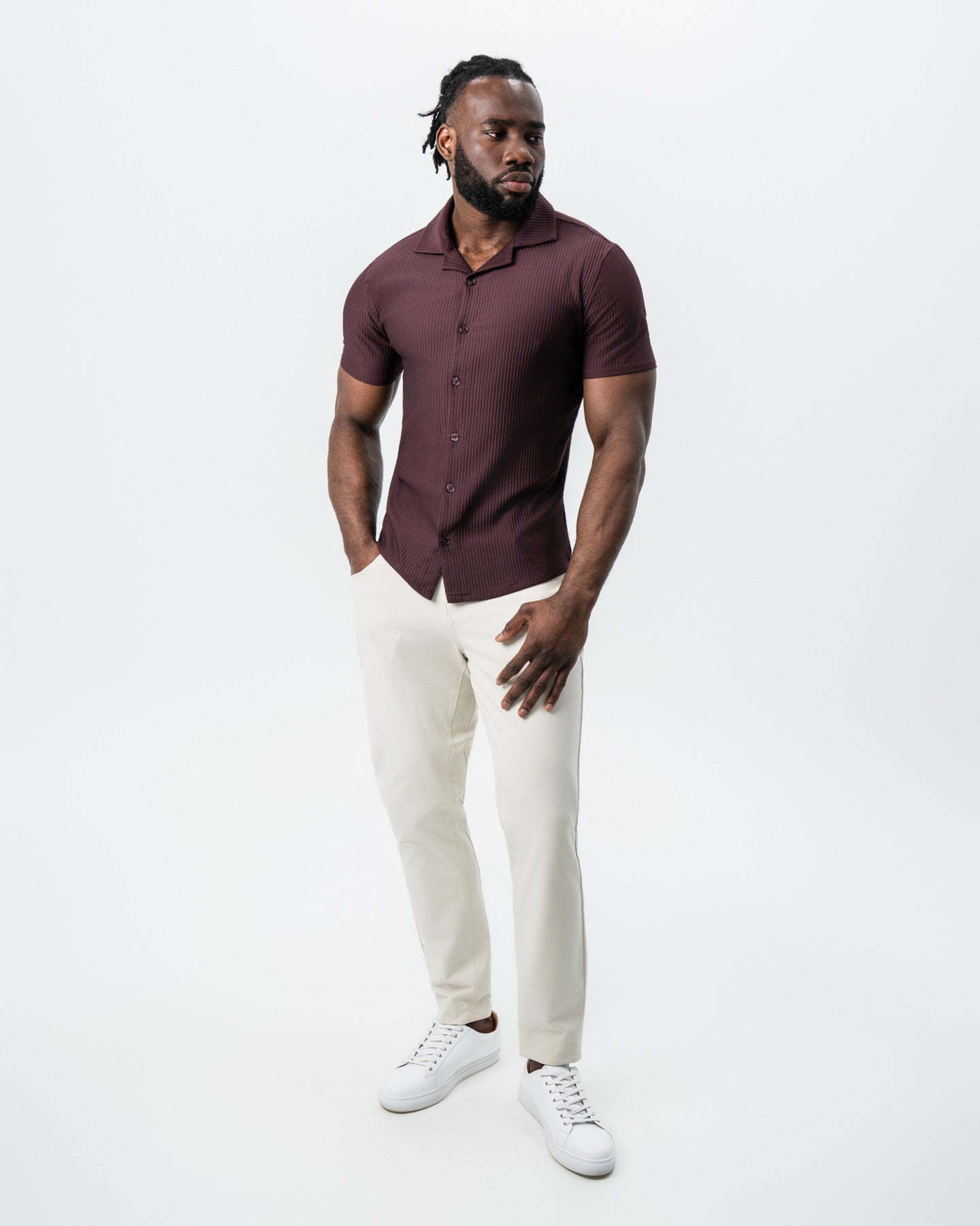 Seersucker Short Sleeve Button Down - Plum