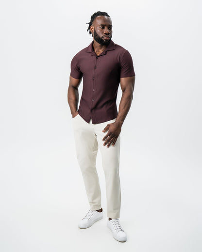 Seersucker Short Sleeve Button Down - Plum