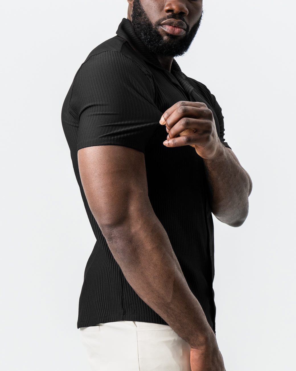 Seersucker Short Sleeve Button Down - Black