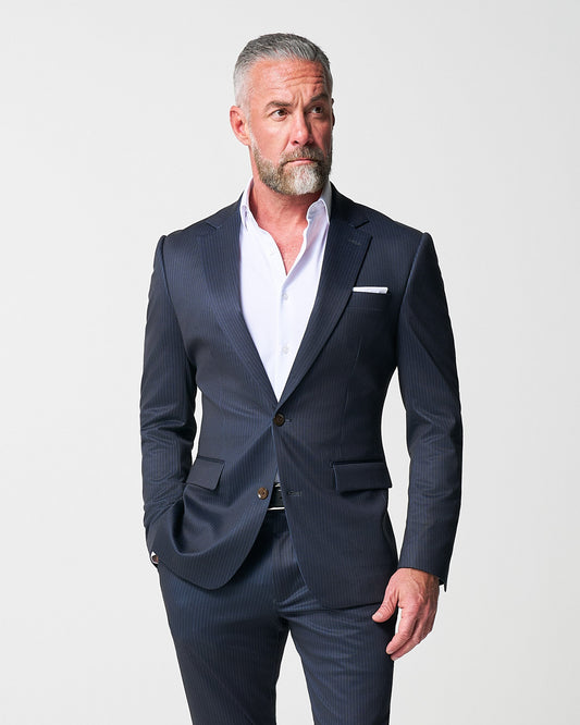 Athletic Fit Stretch Blazer - Knit Blue Chalk Stripe