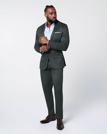 Athletic Fit Stretch Blazer - Army Green Microcheck