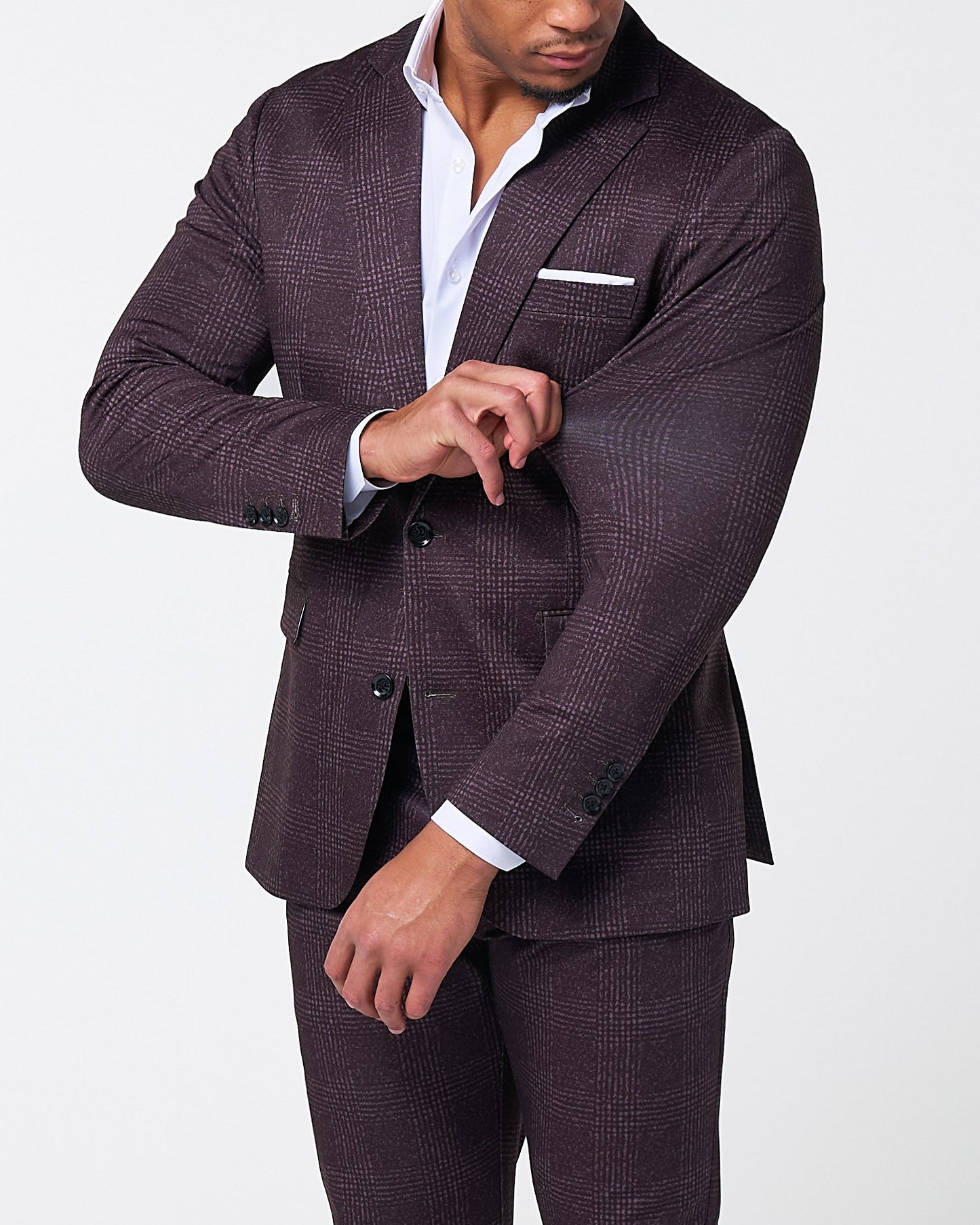 Athletic Fit Stretch Blazer - Burgundy Big Plaid