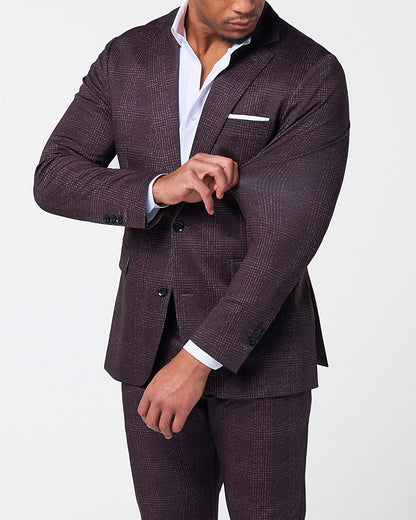 Athletic Fit Stretch Blazer - Burgundy Big Plaid