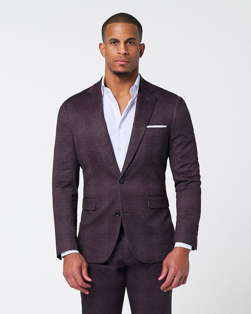 Athletic Fit Stretch Blazer - Burgundy Big Plaid