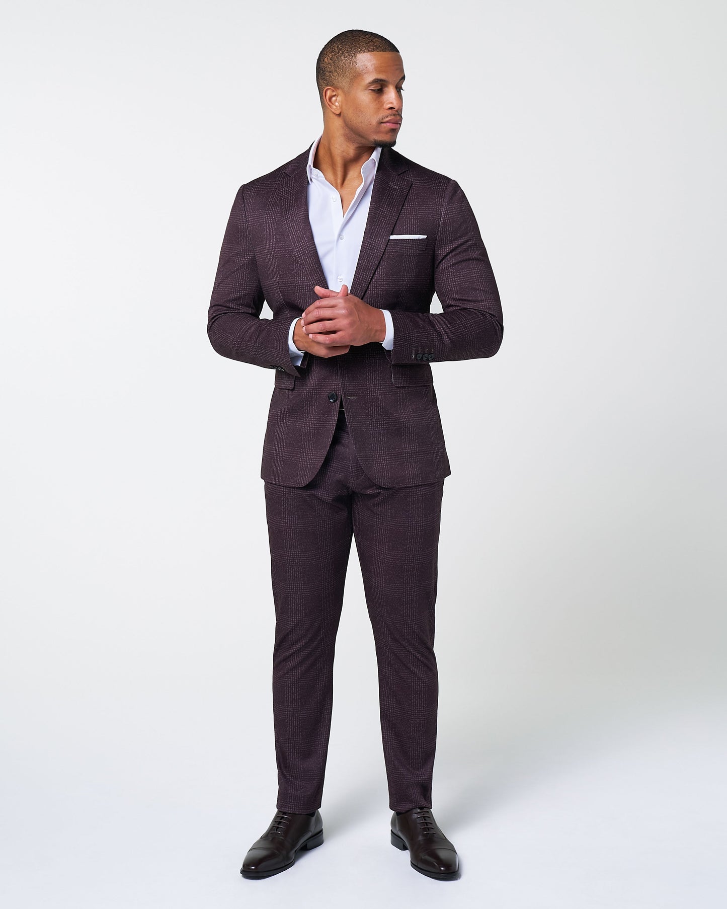 Athletic Fit Stretch Blazer - Burgundy Big Plaid