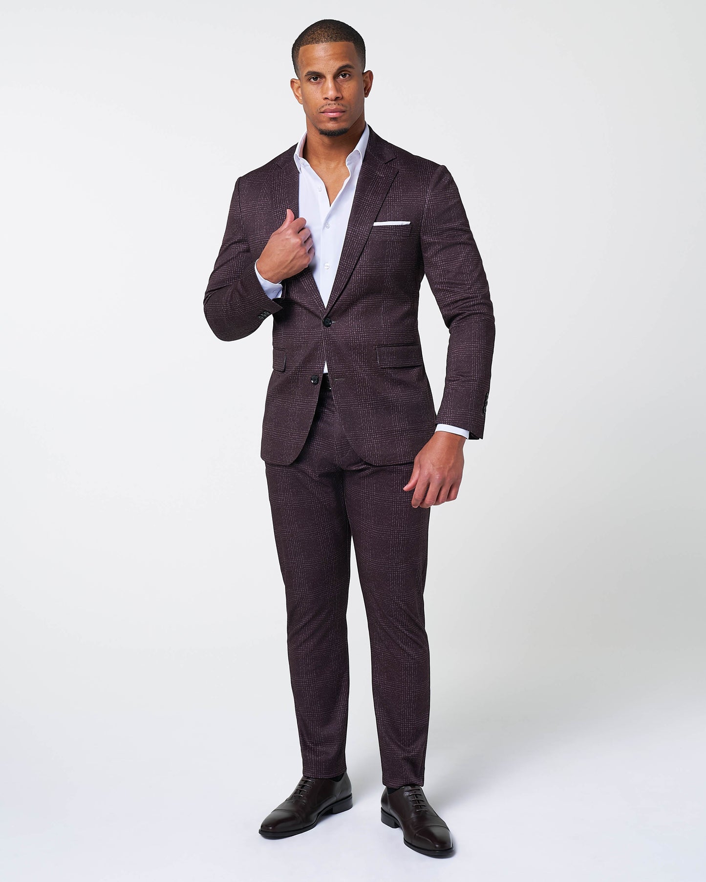Athletic Fit Stretch Blazer - Burgundy Big Plaid