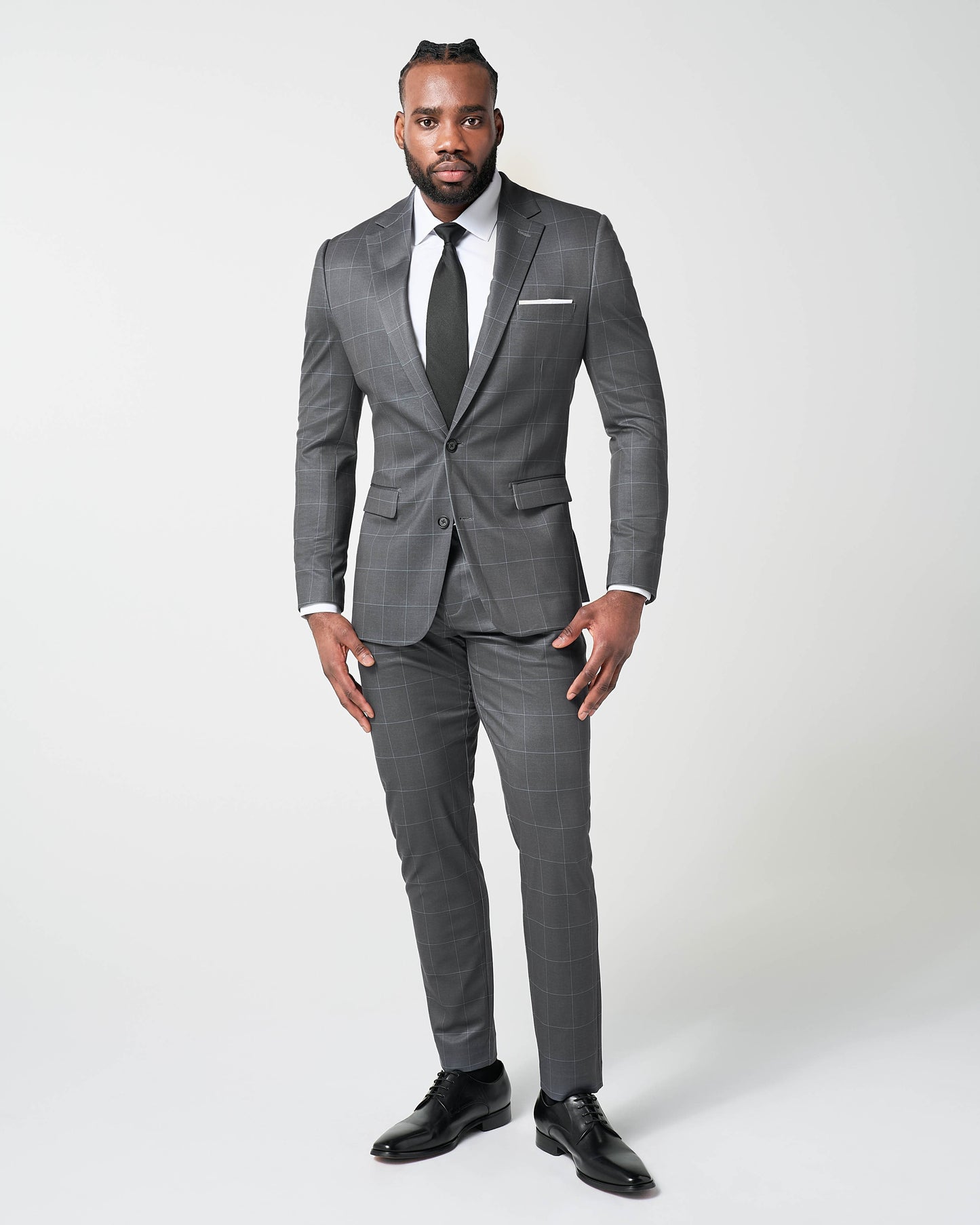 Athletic Fit Stretch Blazer - Grey and White Big Windowpane