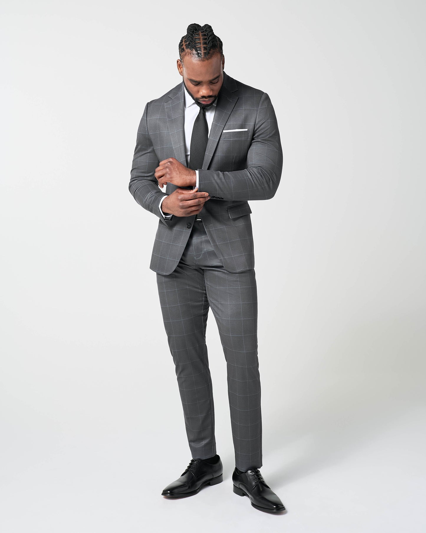 Athletic Fit Stretch Blazer - Grey and White Big Windowpane