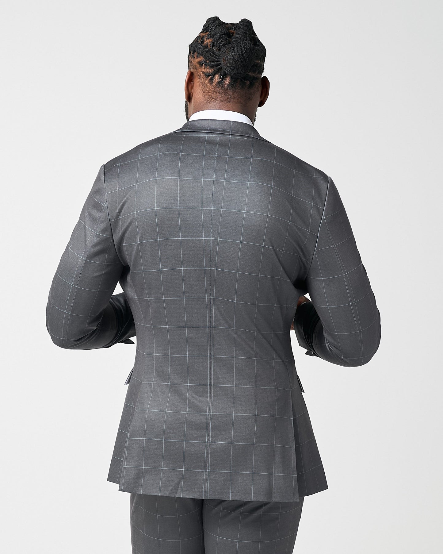 Athletic Fit Stretch Blazer - Grey and White Big Windowpane