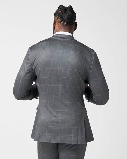 Athletic Fit Stretch Blazer - Grey and White Big Windowpane
