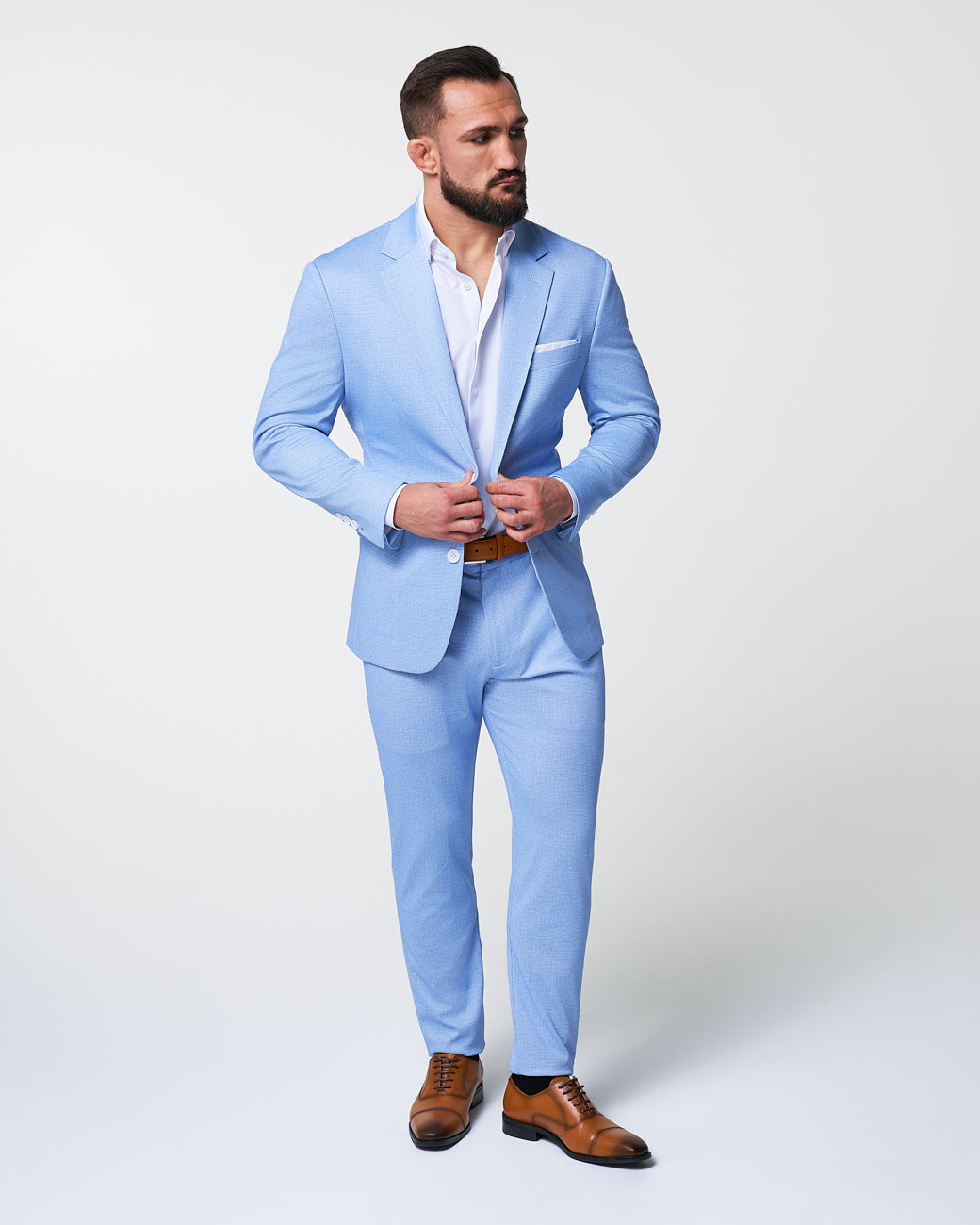Athletic Fit Stretch Blazer - Light Blue Mini Houndstooth