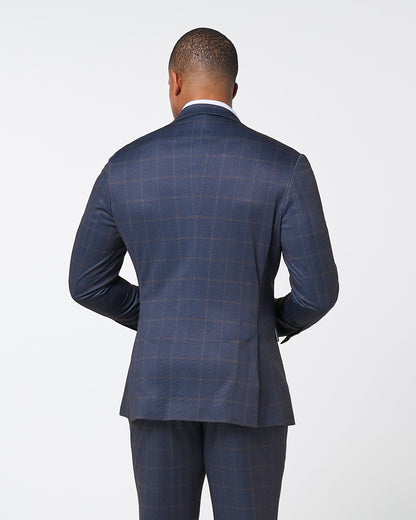 Athletic Fit Stretch Blazer - Navy & Brown Windowpane