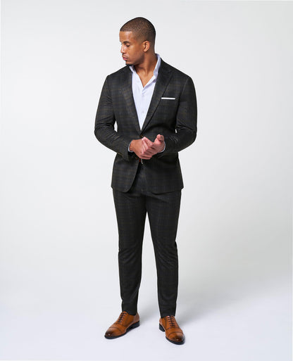 Athletic Fit Stretch Suit Pants - Brown Plaid