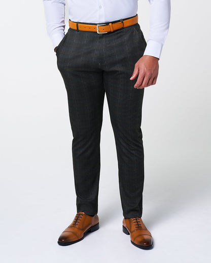 Athletic Fit Stretch Suit Pants - Brown Plaid