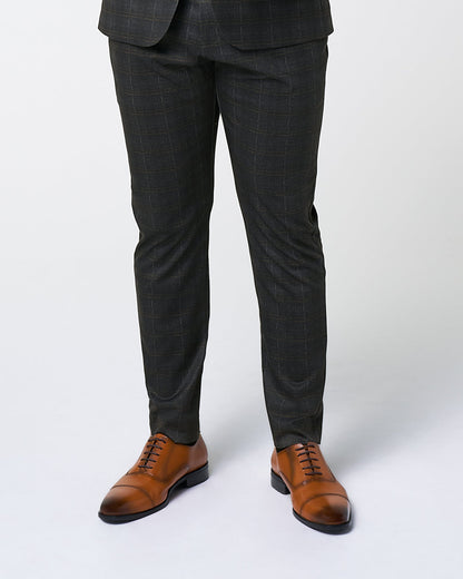 Athletic Fit Stretch Suit Pants - Brown Plaid