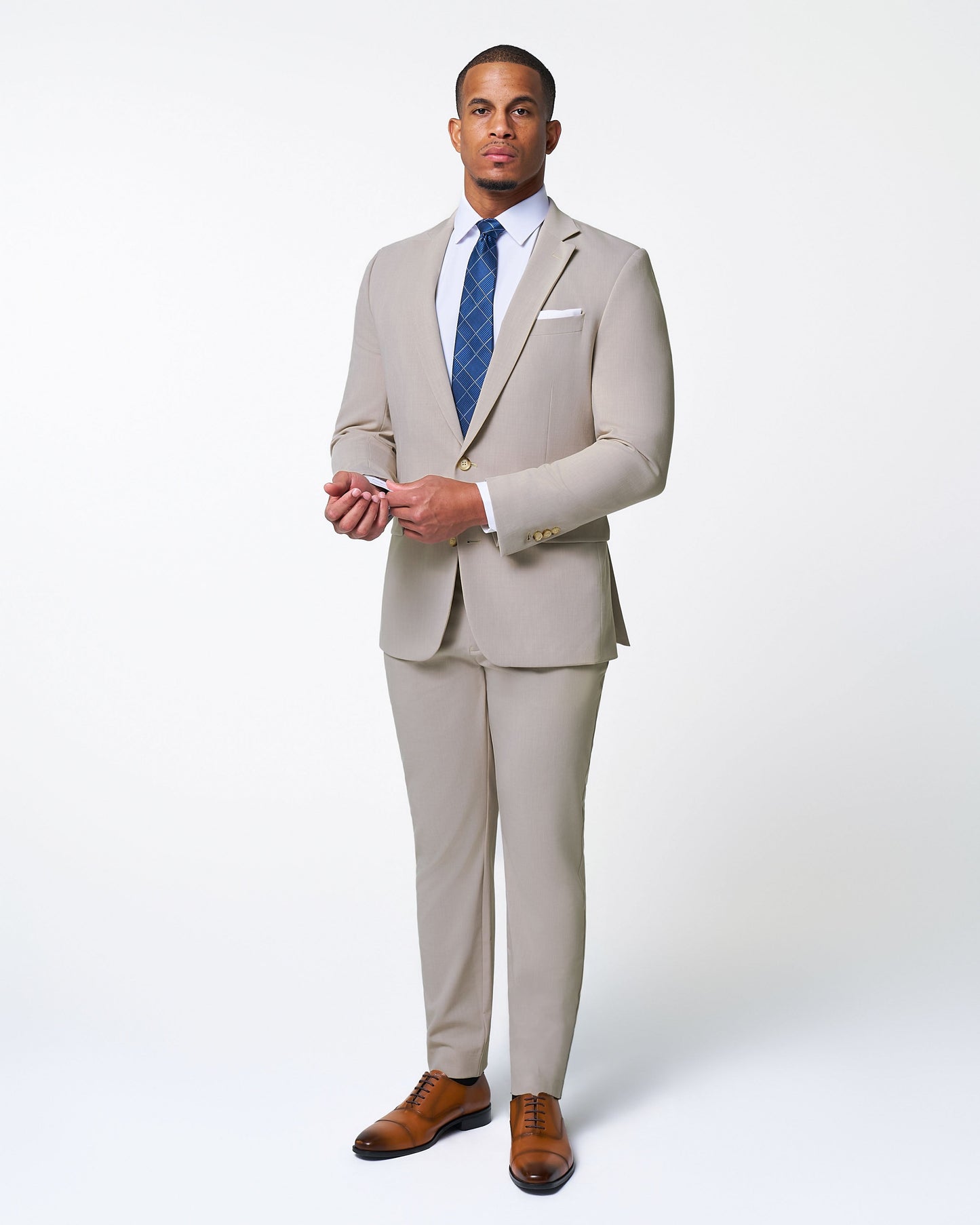 Athletic Fit Stretch Suit Pants - Heathered Stone