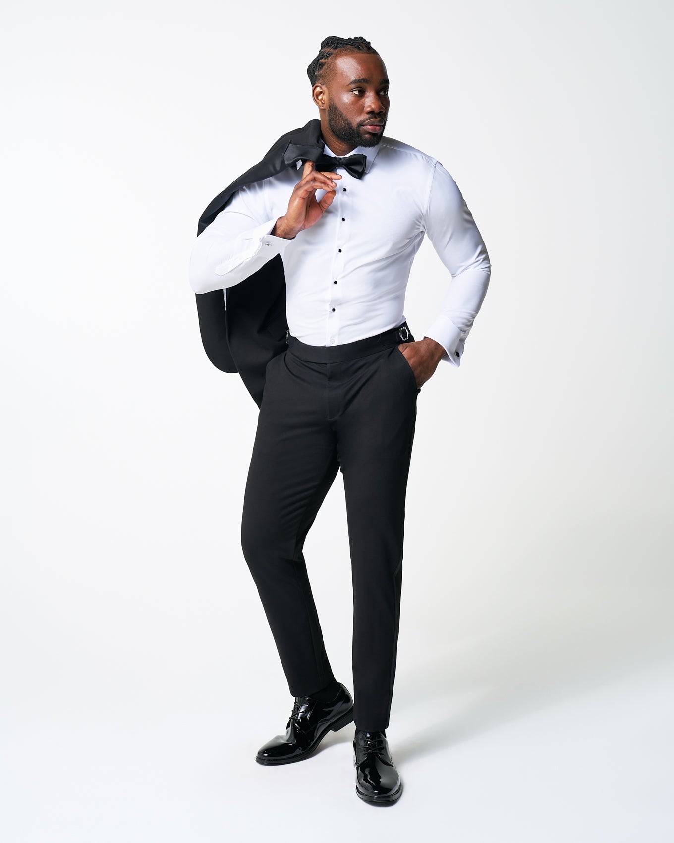 Athletic Fit Stretch Flat Front Tuxedo Pants - Black