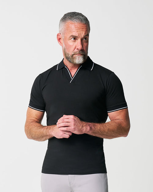"The Gage" Black with White Tipped Polo