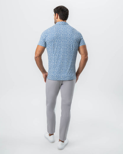"The Ken" White & Light Blue Floral Print Polo
