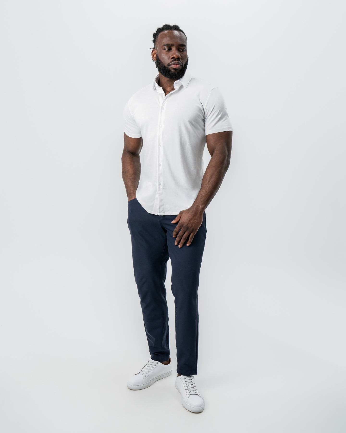 "The Kendric" White Pique Short Sleeve Button Down