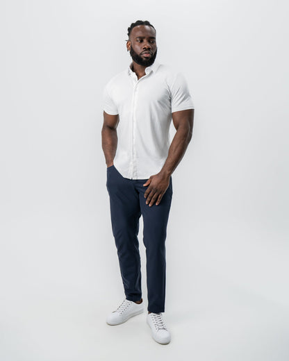 "The Kendric" White Pique Short Sleeve Button Down